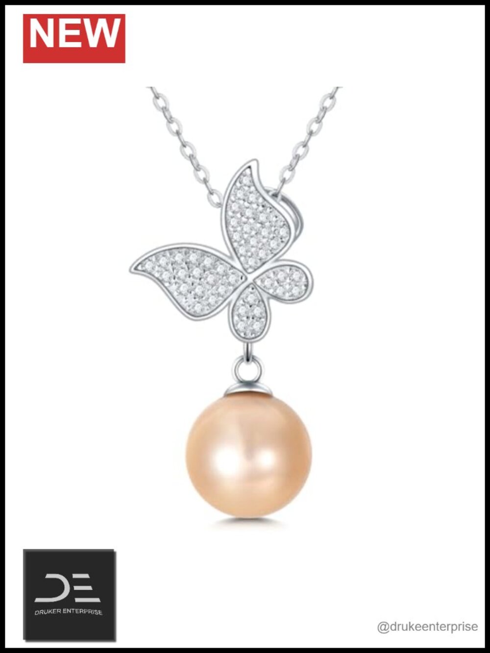 Butterfly Pearl Necklace for Women Sterling Silver Freshwater Pearl Dangle